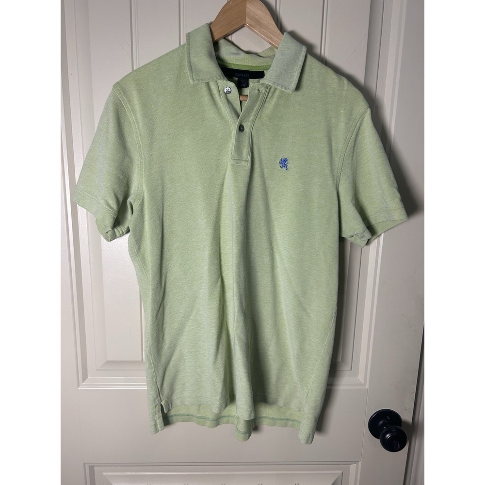 Express Men's Short Sleeve Polo Shirt Green Size M Preppy Scholar Career Casual